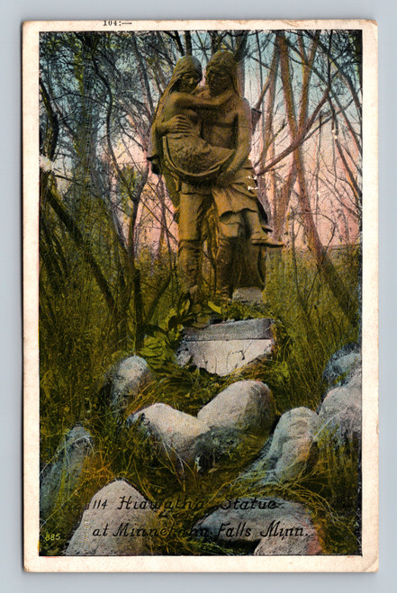 Hiawatha Statue at Minnehodin Falls Minnesota postcard