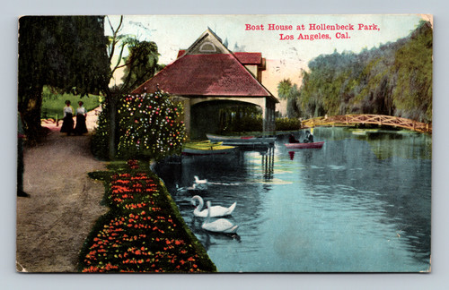 Boat House at Hollenbeck Park Los Angeles 1913 postcard