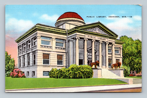 Public Library building in Oshkosh Wisconsin vintage postcard
