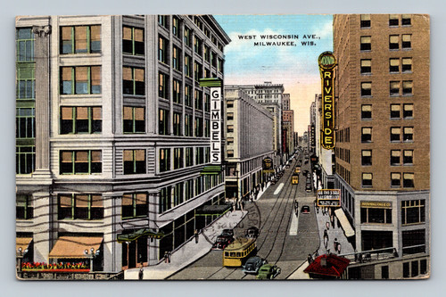 West Wisconsin Avenue street scene Milwaukee Wisconsin vintage postcard 1939