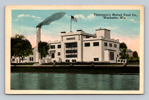 Thompson's Malted Food Co. building in Waukesha, Wisconsin vintage postcard
