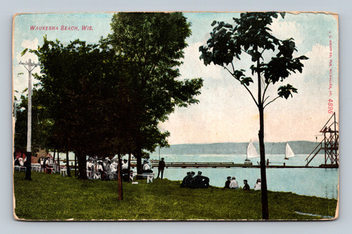Waukesha Beach Wisconsin scenic view postcard by L. Kropp Co Milwaukee