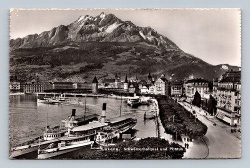 View of Luzern Schweizerhofquai and Pilatus Mountain Switzerland postcard