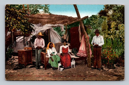 Peon Family Outdoor Life near Los Angeles California Antique Postcard