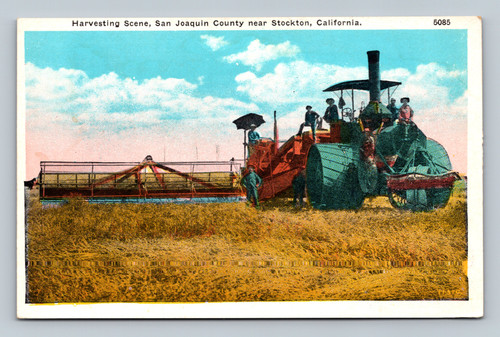 Harvesting Scene near Stockton San Joaquin County California postcard