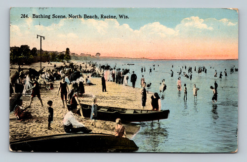 Bathing Scene at North Beach Racine Wisconsin 1913 Postmark