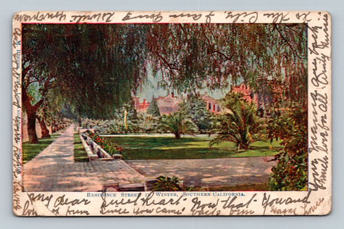 Residence street in Winter Southern California vintage postcard 1906