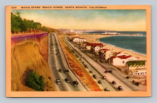 Movie stars' beach homes in Santa Monica California vintage postcard