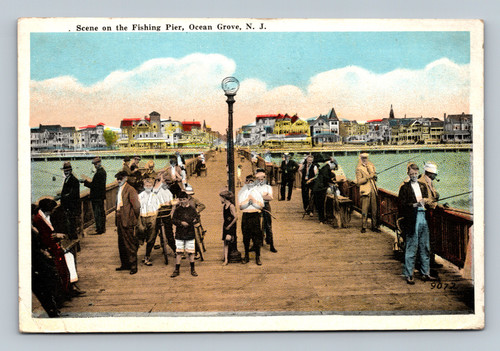 Scene on the Fishing Pier Ocean Grove New Jersey 1924 Postmark