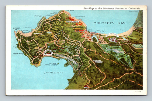 Map of Monterey Peninsula California showing points of interest