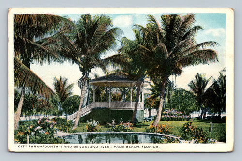 City Park fountain and bandstand in West Palm Beach Florida postcard