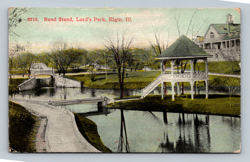 Band Stand in Lord's Park Elgin Illinois vintage postcard