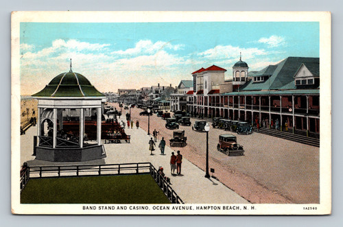 Band stand and casino on Ocean Avenue Hampton Beach NH 1939 postcard