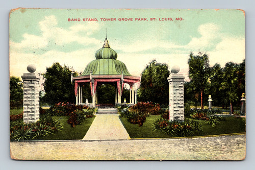 Band Stand in Tower Grove Park St. Louis MO vintage postcard postmarked 1952