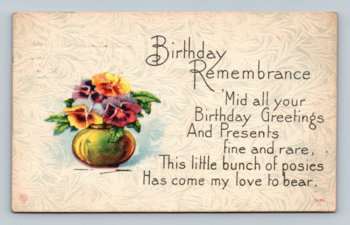 Birthday Remembrance with a bunch of posies postcard from Belvidere USA
