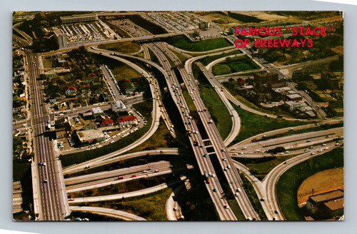 Aerial view of Hollywood, Santa Ana, Pasadena and Harbor Freeways interchange in Los Angeles