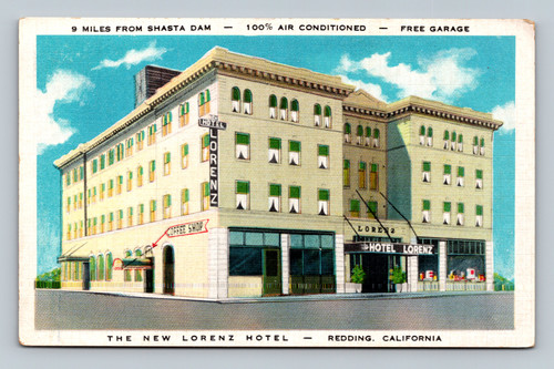 The New Lorenz Hotel near Shasta Dam Redding California vintage postcard