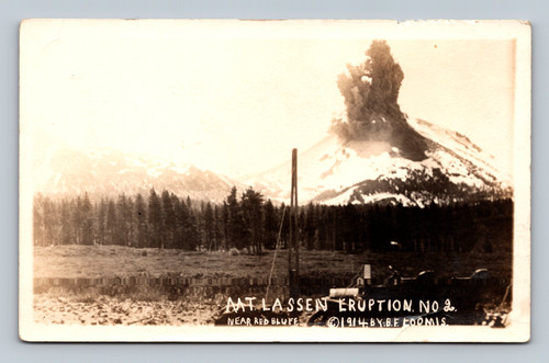 Mat Lassen eruption near Red Bluff postcard by B.F. Loomis