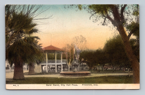 Band Stand at City Hall Plaza Phoenix Arizona vintage postcard