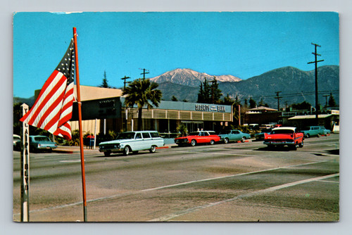 Yucaipa Boulevard at California with snow-capped San Bernardino Peak in the background