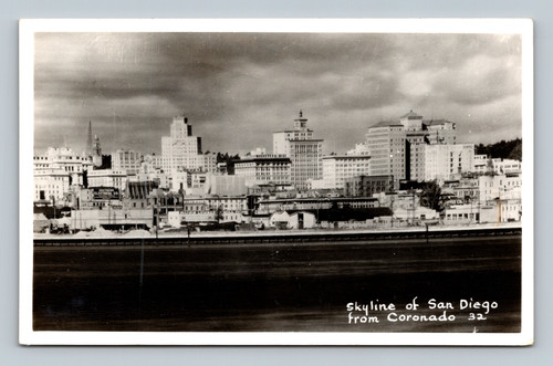 Skyline of San Diego from Coronado Kodak photo postcard