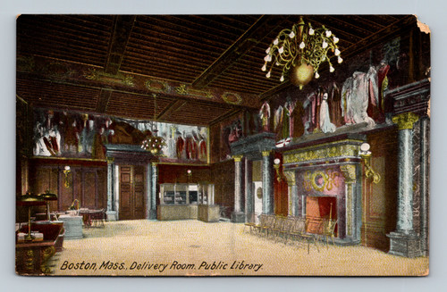 Delivery Room at Public Library Boston Mass Antique Postcard