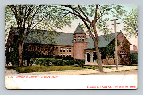 Memorial Library Malden Massachusetts vintage postcard