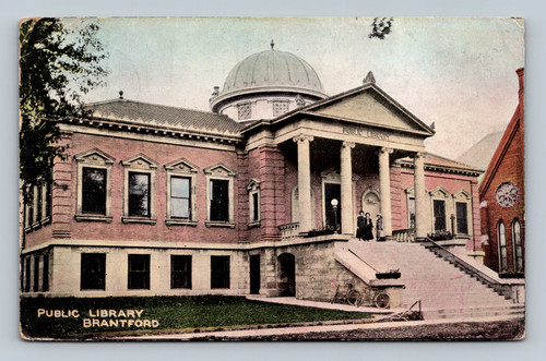Public Library Brantford Canada historic building postcard by Macfarlane