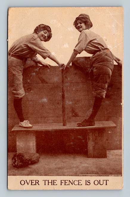 Fence with outdoor scene in California vintage postcard postmarked Nov 9