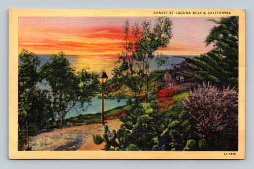 Sunset at Laguna Beach California postcard by Genuine Curteich-Chicago