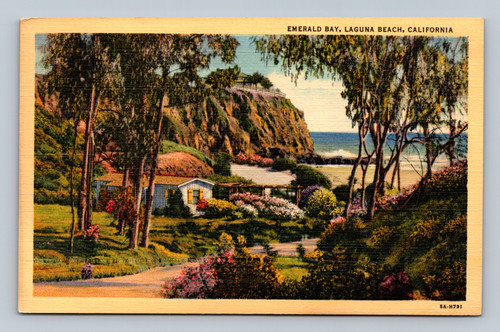 Community bath-house and winding roadways at Emerald Bay, Laguna Beach