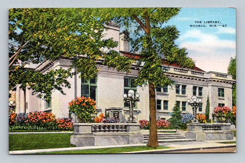 The Library Wausau Wisconsin historic building postcard