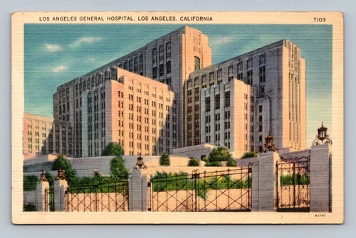 Los Angeles General Hospital building postcard by Tichnor Art Company