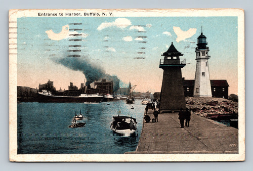 Entrance to Harbor Buffalo NY Postmarked 1918 Vintage Postcard