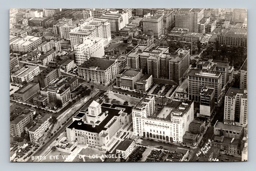 Bird's eye view of Los Angeles cityscape vintage postcard by Angeleno Photo Service