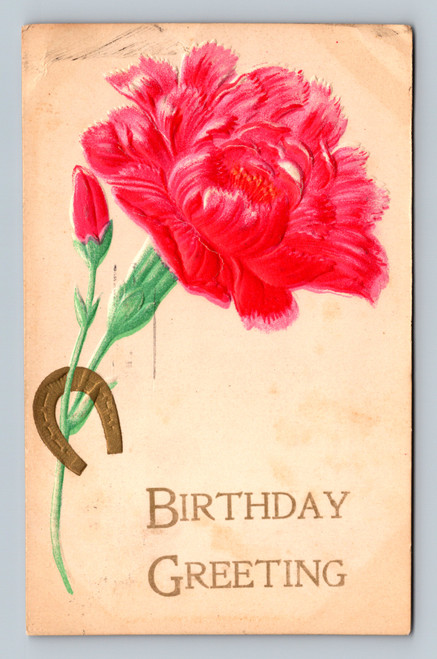 Vintage birthday greeting postcard with 1 cent stamp