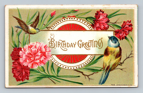 Birthday greetings postcard by PRICHE with U.S. postage stamp