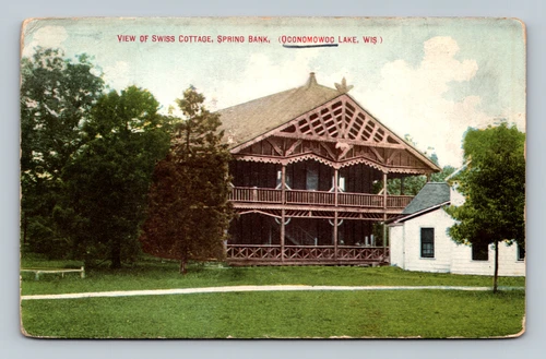 View of Swiss Cottage at Spring Bank, Oconomowoc Lake, Wisconsin postcard