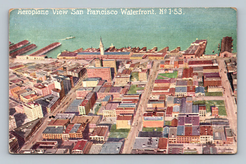 Aeroplane view of San Francisco waterfront vintage postcard by Pacific Novelty Co.