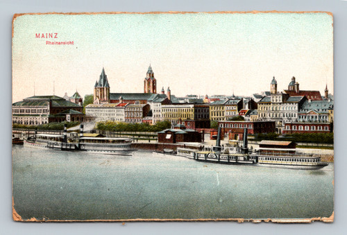 Rhein view in Mainz Germany scenic river landscape postcard