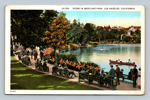 Scene in Westlake Park Los Angeles California 1932 Postmark