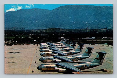 Seven C-141 Starlifters lined up at Norton Air Force Base San Bernardino California