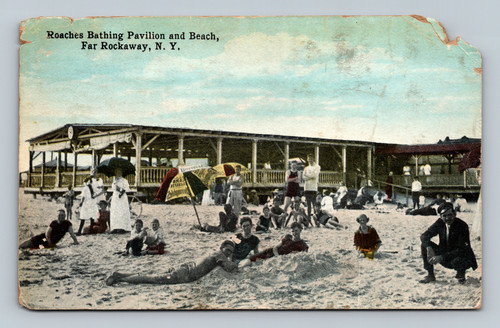 Roaches Bathing Pavilion and Beach in Far Rockaway New York postcard