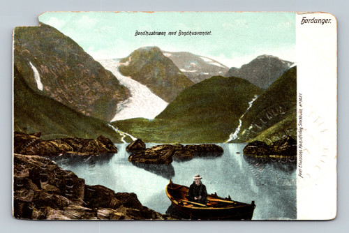 Bondhusbræen glacier with Bondhusvandet lake in Hardanger Norway vintage postcard
