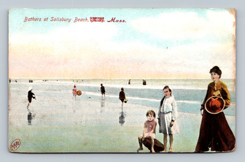 Bathers at Salisbury Beach Massachusetts vintage postcard