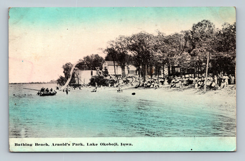Bathing Beach at Arnold's Park on Lake Okoboji Iowa postcard image