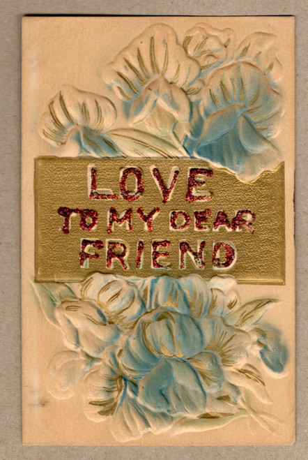 embossed airbrushed blue flowers with Love to My Dear Friend in glitter