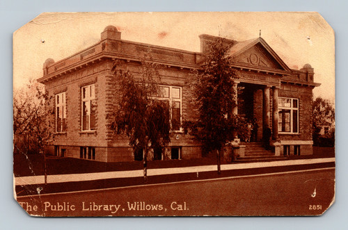 The Public Library building in Willows California postcard