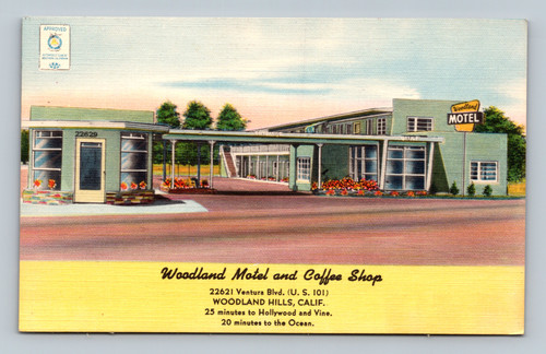 Woodland Motel and Coffee Shop exterior view at 22621 Ventura Blvd, Woodland Hills, California