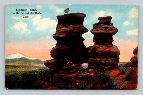 Siamese Twins rock formation in Garden of the Gods, Pueblo, Colorado postcard